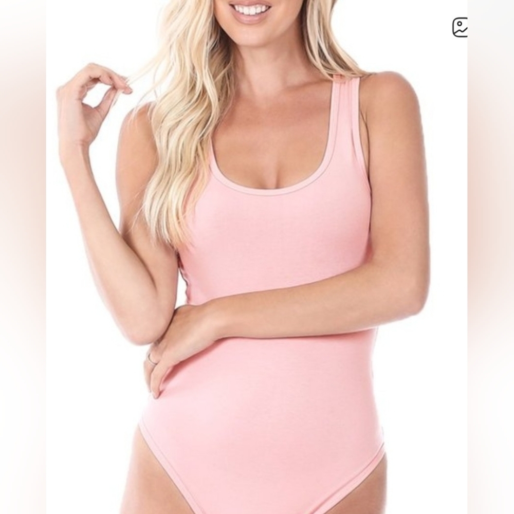 Zenana Blush Pink Sleeveless Cotton Bodysuit Sizes S,M,L,XL New In Poly Bag